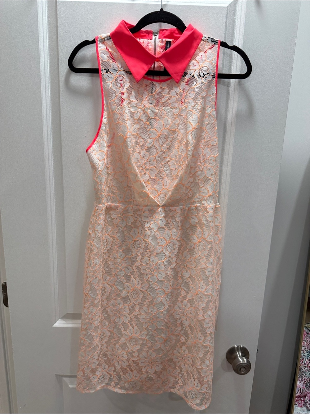W118 by Walter Baker Coral-Pink Collar Cream Lace Mini Dress